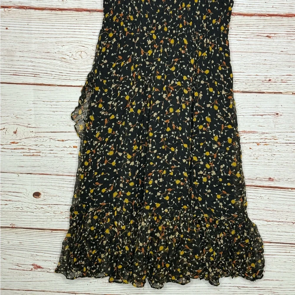 Draper James Black Midi Dress with Yellow & Orange Floral Print